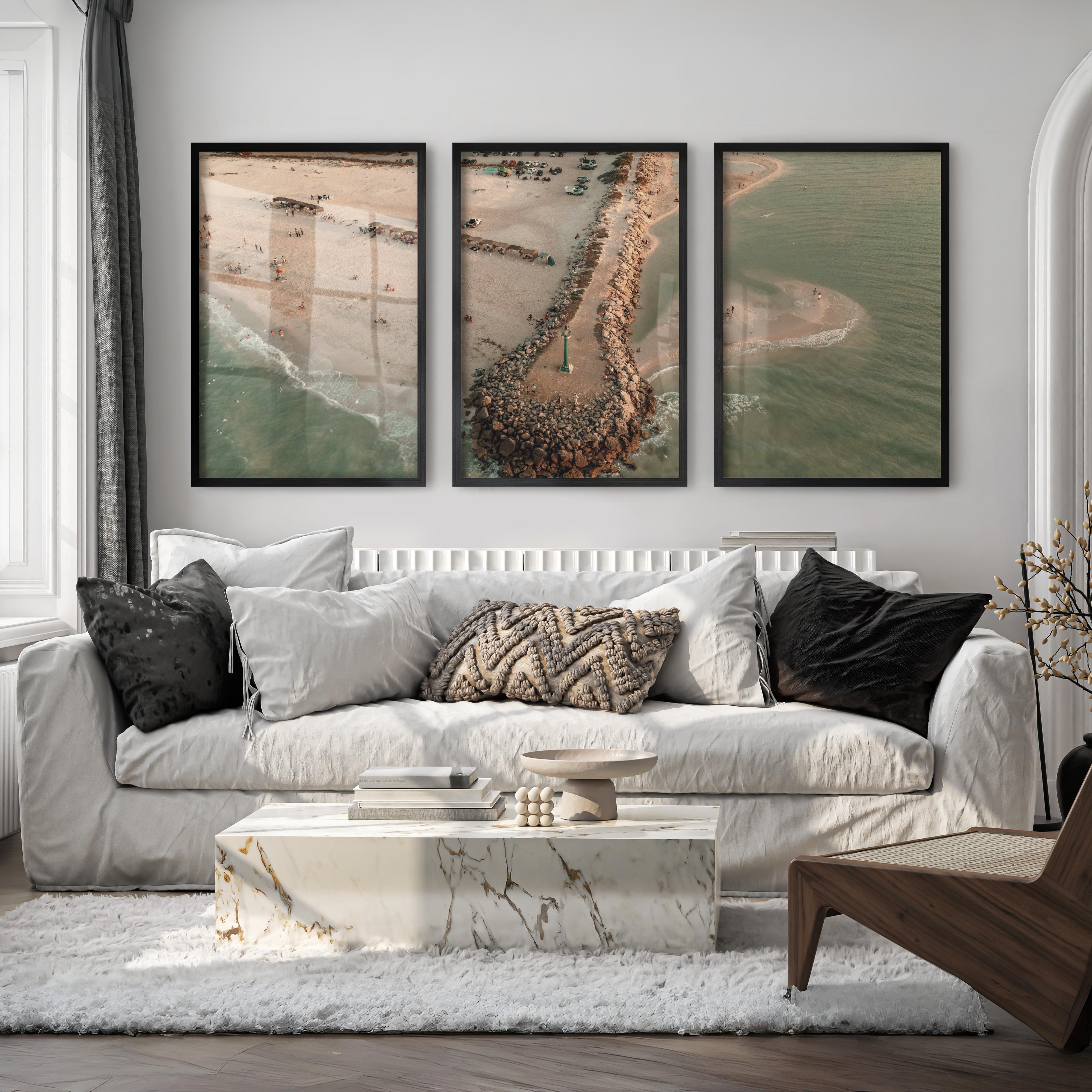 Aerial Jetty Beach coastal art paintings - Black Framed Poster No Border - Artworksets