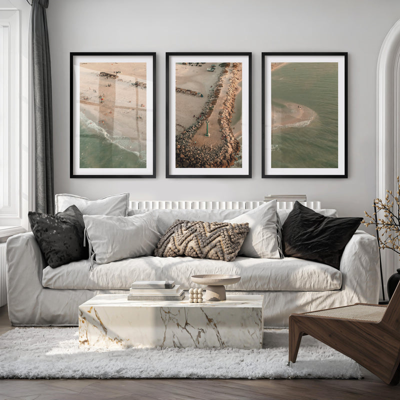 Aerial Jetty Beach coastal art paintings - Black Framed Poster with White Border - Artworksets
