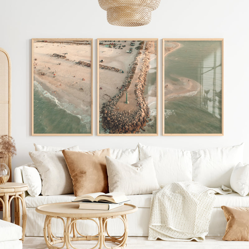 Aerial Jetty Beach coastal art paintings - Natural Wood Framed Poster No Border - Artworksets