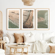 Aerial Jetty Beach coastal art paintings- Natural Wood Framed Poster with White Border - Artworksets