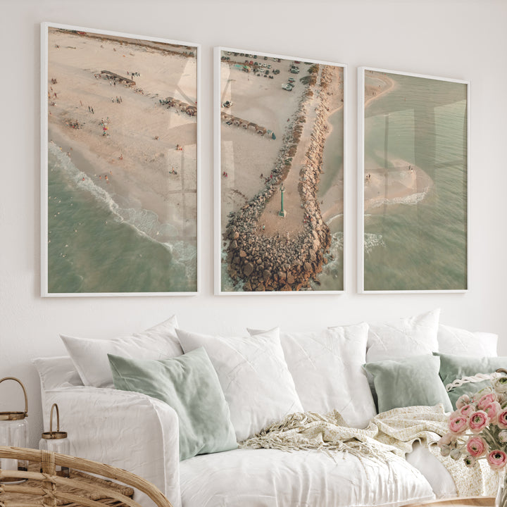 Aerial Jetty Beach coastal art paintings - White Framed Poster No Border - Artworksets