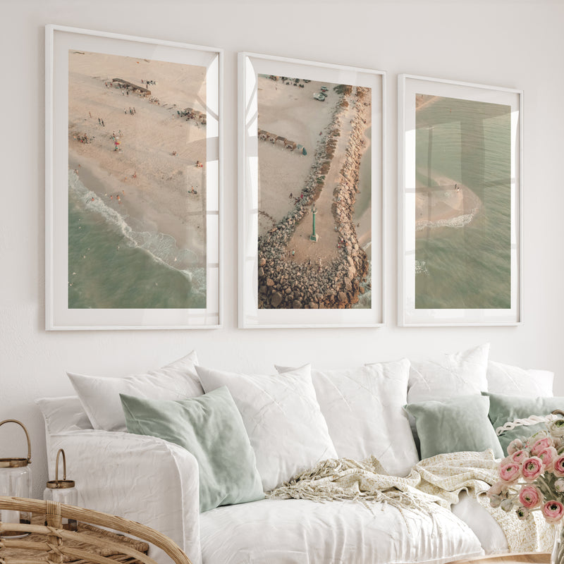 Aerial Jetty Beach coastal art paintings - White Framed Poster with White Border - Artworksets