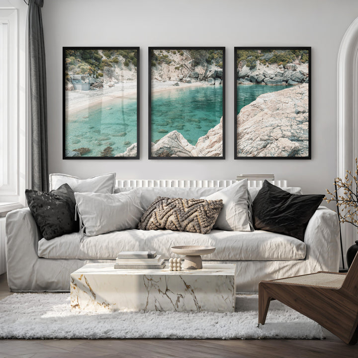 Rocky Cove coastal art pictures - Black Framed Poster No Border - Artworksets