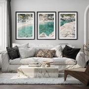 Rocky Cove coastal art pictures - Black Framed Poster with White Border - Artworksets