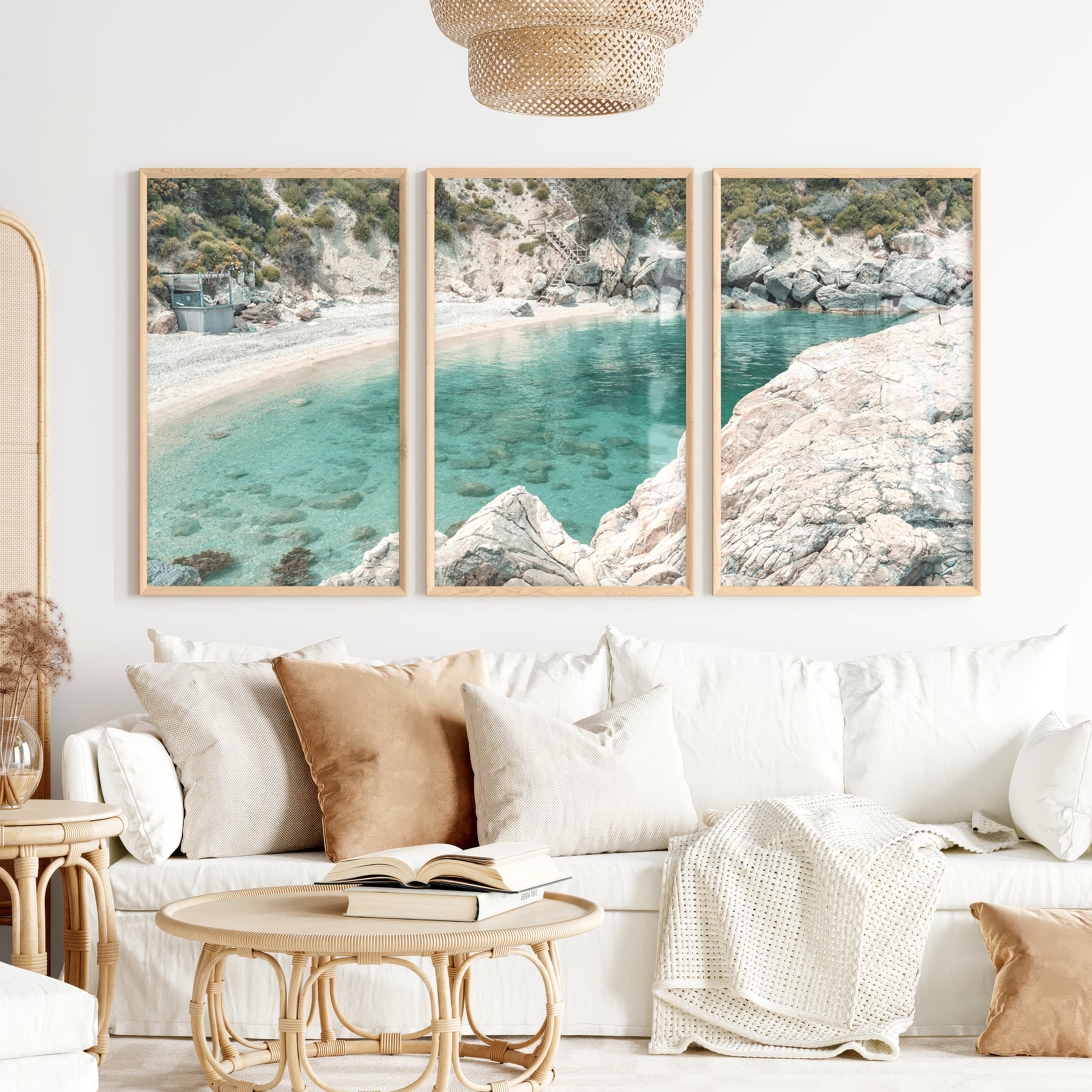 Rocky Cove coastal art pictures - Natural Wood Framed Poster No Border - Artworksets