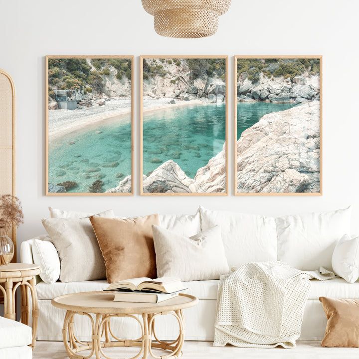 Rocky Cove coastal art pictures - Natural Wood Framed Poster No Border - Artworksets