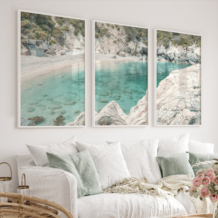 Rocky Cove coastal art pictures - White Framed Poster No Border - Artworksets