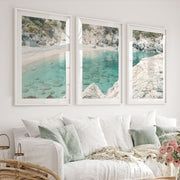Rocky Cove coastal art pictures - White Framed Poster with White Border - Artworksets
