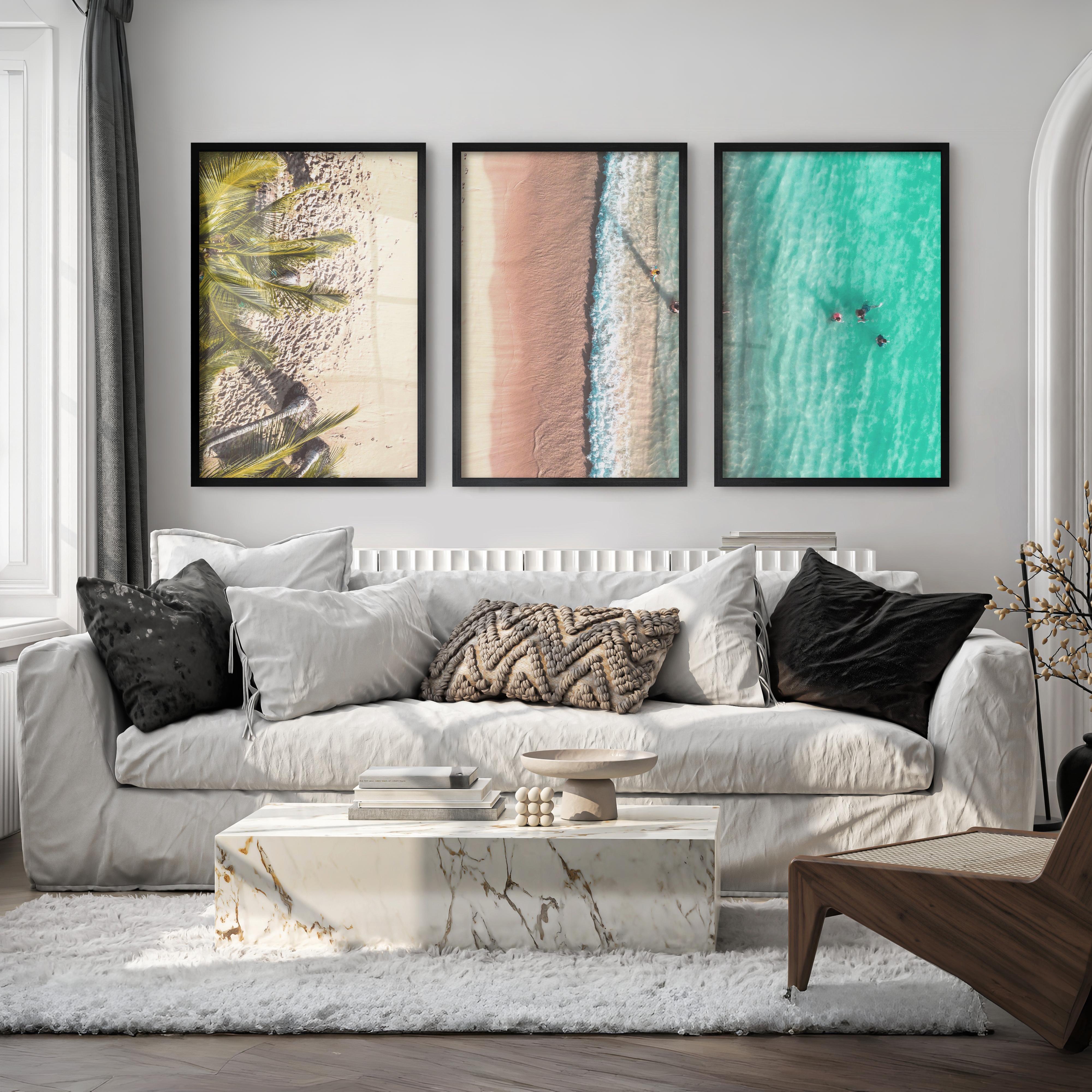 Aerial Beach Coastal Artwork for Walls - Black Framed Poster No Border - Artworksets