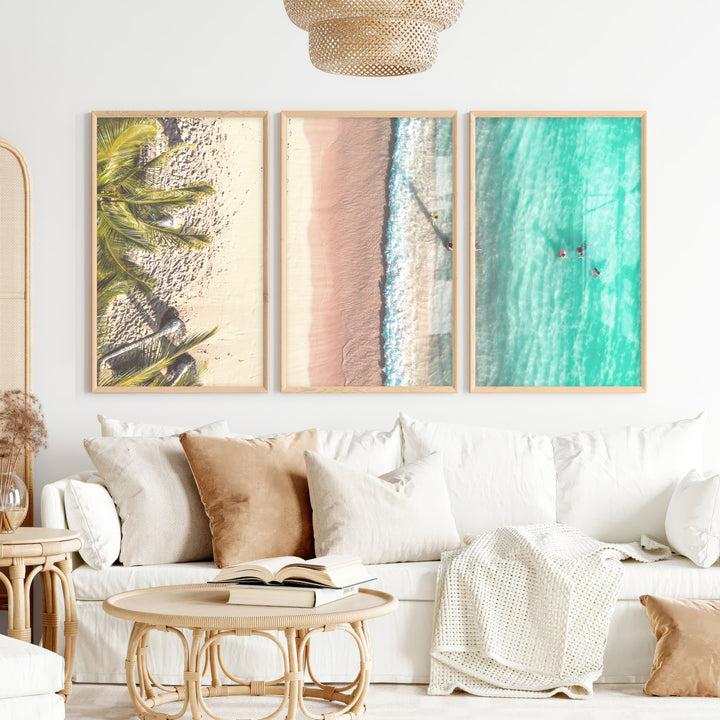 Aerial Beach Coastal Artwork for Walls - Natural Wood Framed Poster No Border - Artworksets