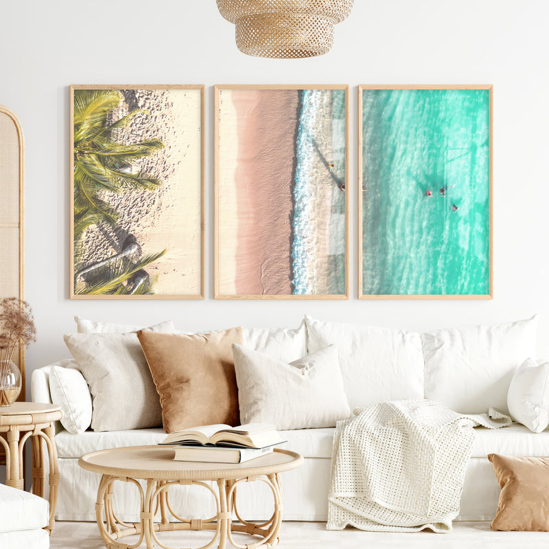 Aerial Beach Coastal Artwork for Walls - Natural Wood Framed Poster No Border - Artworksets