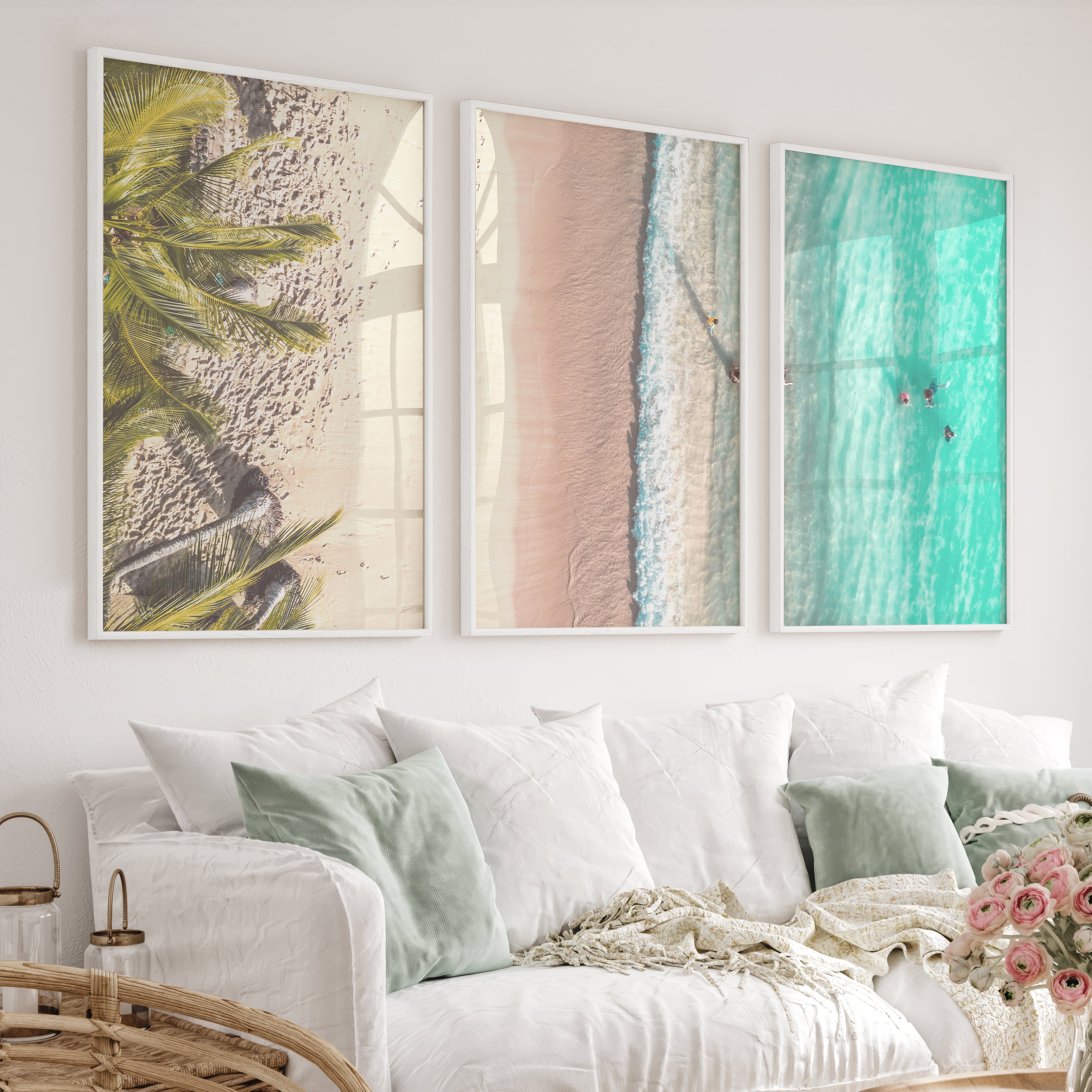 Aerial Beach Coastal Artwork for Walls - White Framed Poster No Border - Artworksets