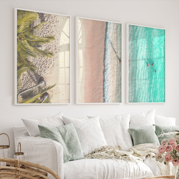 Aerial Beach Coastal Artwork for Walls - White Framed Poster No Border - Artworksets