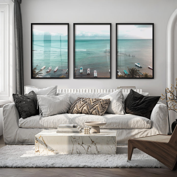 Palm Beach Boats Coastal Artwork for Walls - Black Framed Poster No Border - Artworksets