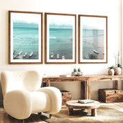 Palm Beach Boats Coastal Artwork for Walls - Dark Brown Framed Poster with White Border - Artworksets