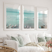 Palm Beach Boats Coastal Artwork for Walls - White Framed Poster with White Border - Artworksets