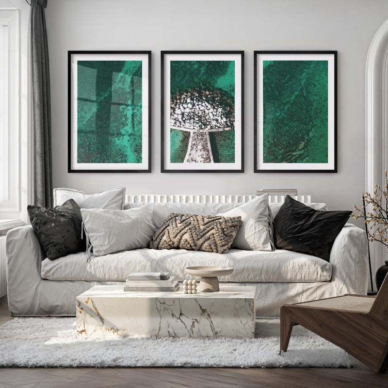 Turquoise Pier Coastal Artwork Framed - Black Framed Poster with White Border - Artworksets