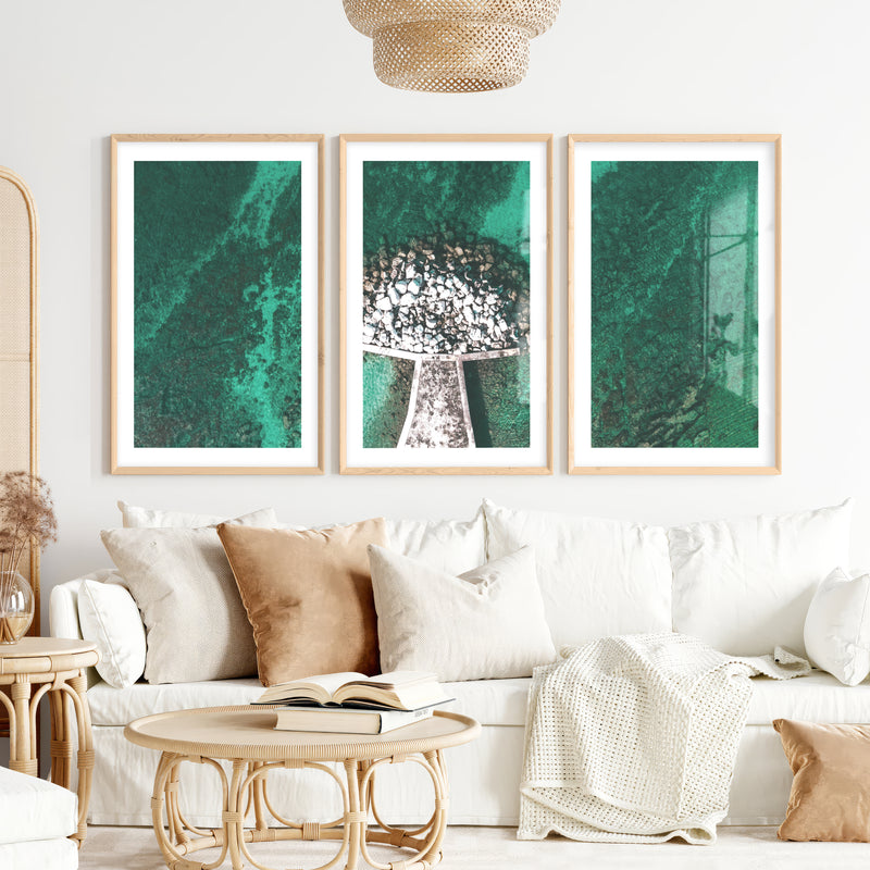 Turquoise Pier Coastal Artwork Framed- Natural Wood Framed Poster with White Border - Artworksets