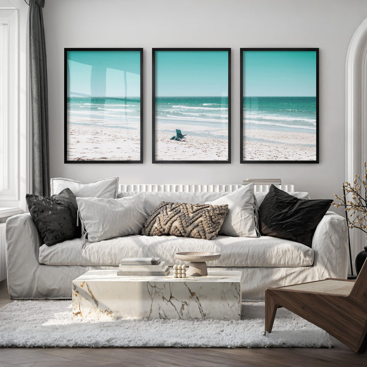 Blue Chair Coastal Beach Art - Black Framed Poster No Border - Artworksets