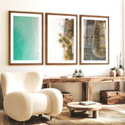 Palm Shore Coastal Beach Art Prints - Dark Brown Framed Poster with White Border - Artworksets