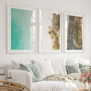 Palm Shore Coastal Beach Art Prints - White Framed Poster with White Border - Artworksets