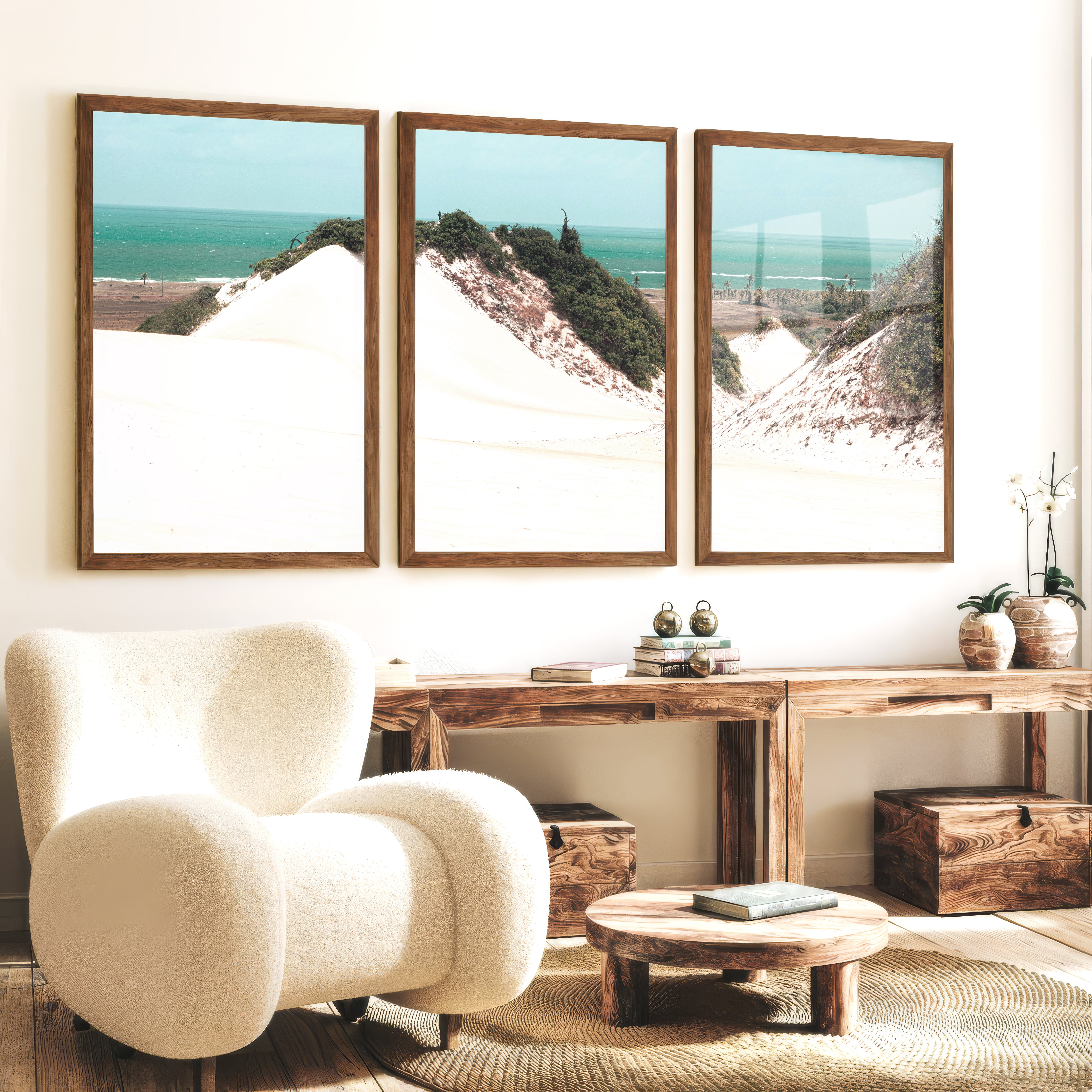 Sand Dune Coastal Beach Art Prints - Dark Brown Framed Poster No Border - Artworksets