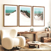 Sand Dune Coastal Beach Art Prints - Dark Brown Framed Poster with White Border - Artworksets