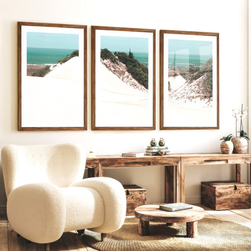 Sand Dune Coastal Beach Art Prints - Dark Brown Framed Poster with White Border - Artworksets