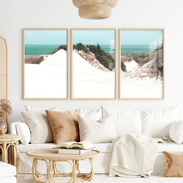 Sand Dune Coastal Beach Art Prints - Natural Wood Framed Poster No Border - Artworksets