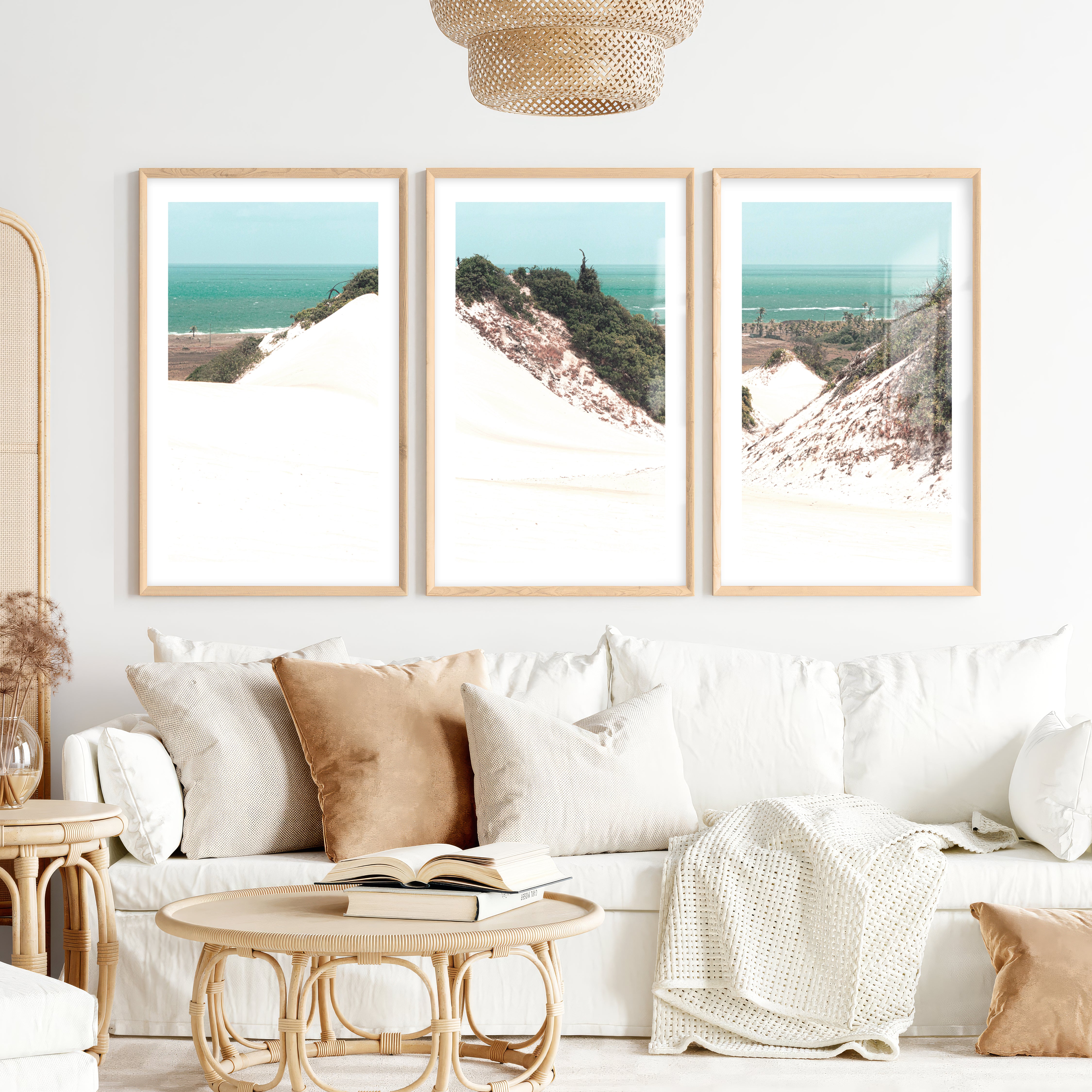 Sand Dune Coastal Beach Art Prints- Natural Wood Framed Poster with White Border - Artworksets