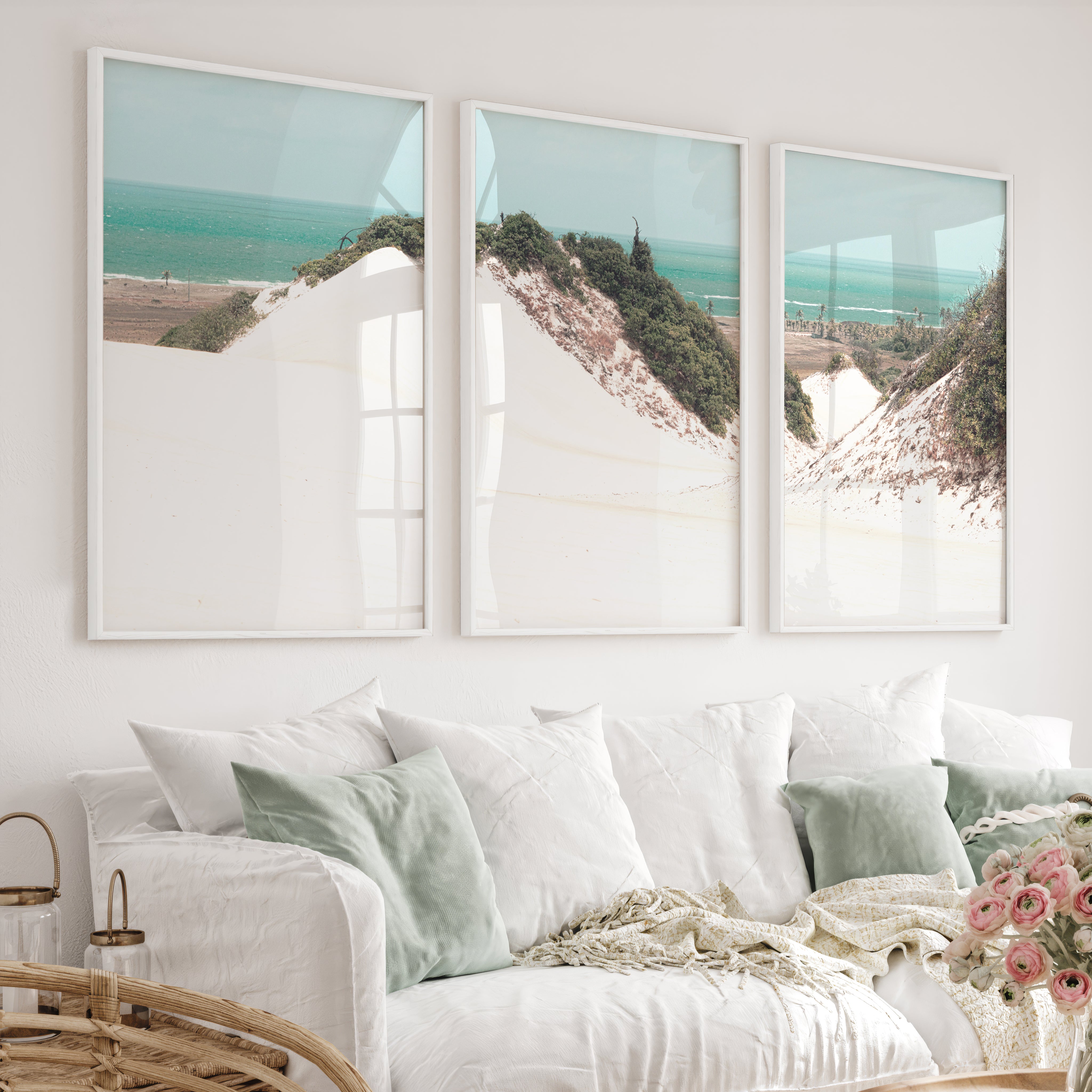 Sand Dune Coastal Beach Art Prints - White Framed Poster No Border - Artworksets