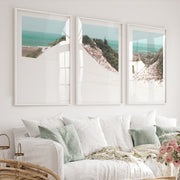 Sand Dune Coastal Beach Art Prints - White Framed Poster with White Border - Artworksets