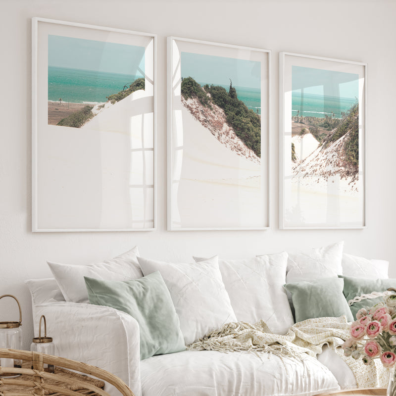 Sand Dune Coastal Beach Art Prints - White Framed Poster with White Border - Artworksets