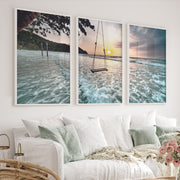 Sunset Beach Swing Coastal Beach Prints - White Framed Poster No Border - Artworksets