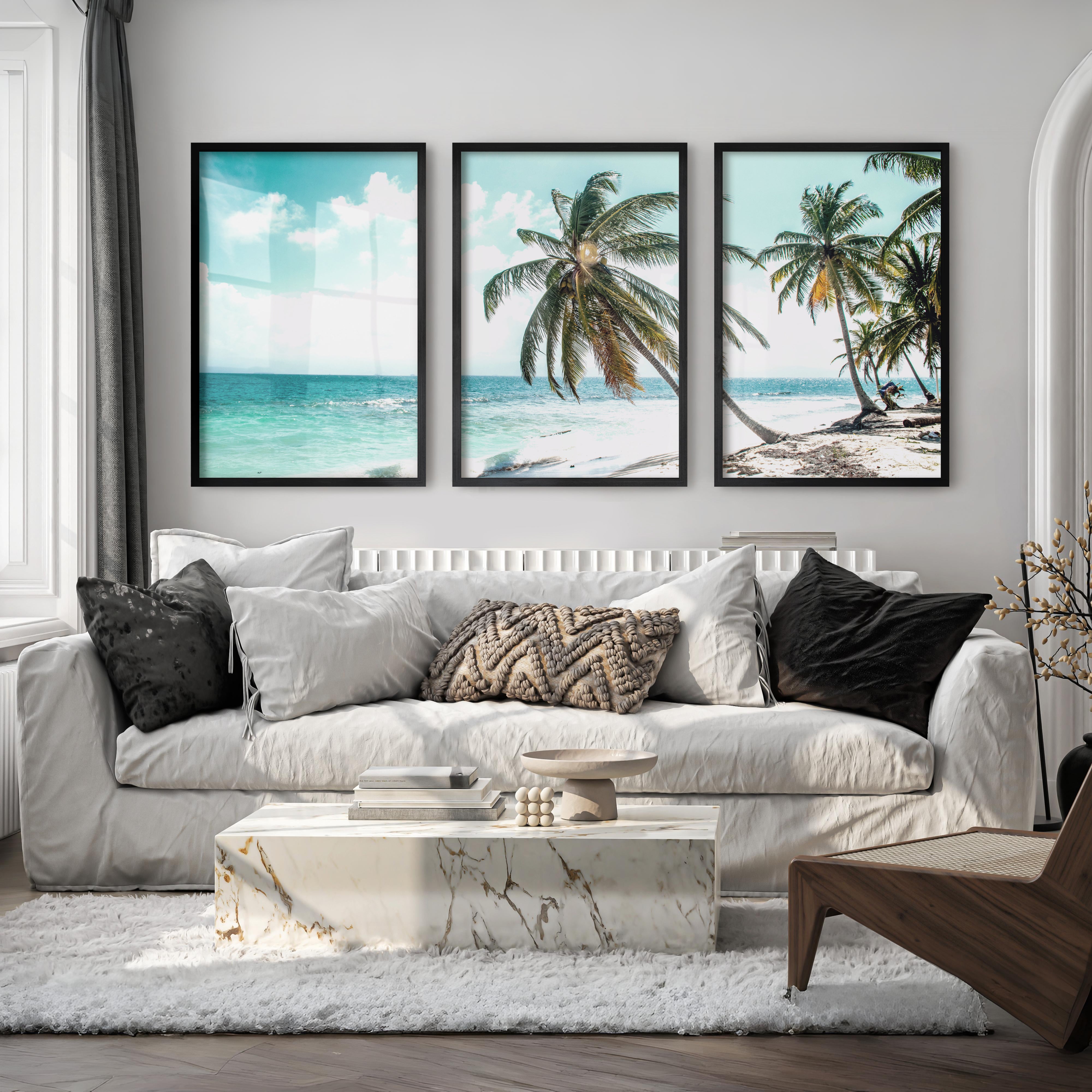 Leaning Palm coastal beach wall art - Black Framed Poster No Border - Artworksets