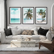 Leaning Palm coastal beach wall art - Black Framed Poster with White Border - Artworksets