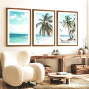 Leaning Palm coastal beach wall art - Dark Brown Framed Poster with White Border - Artworksets