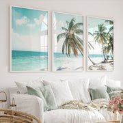 Leaning Palm coastal beach wall art - White Framed Poster No Border - Artworksets