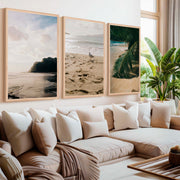 Coastal Beach Wall Art – Serene Ocean Photography Set (3 Pieces) - Natural Wood Framed Poster No Border - Artworksets