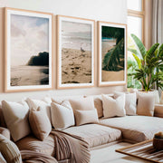 Coastal Beach Wall Art – Serene Ocean Photography Set (3 Pieces)- Natural Wood Framed Poster with White Border - Artworksets