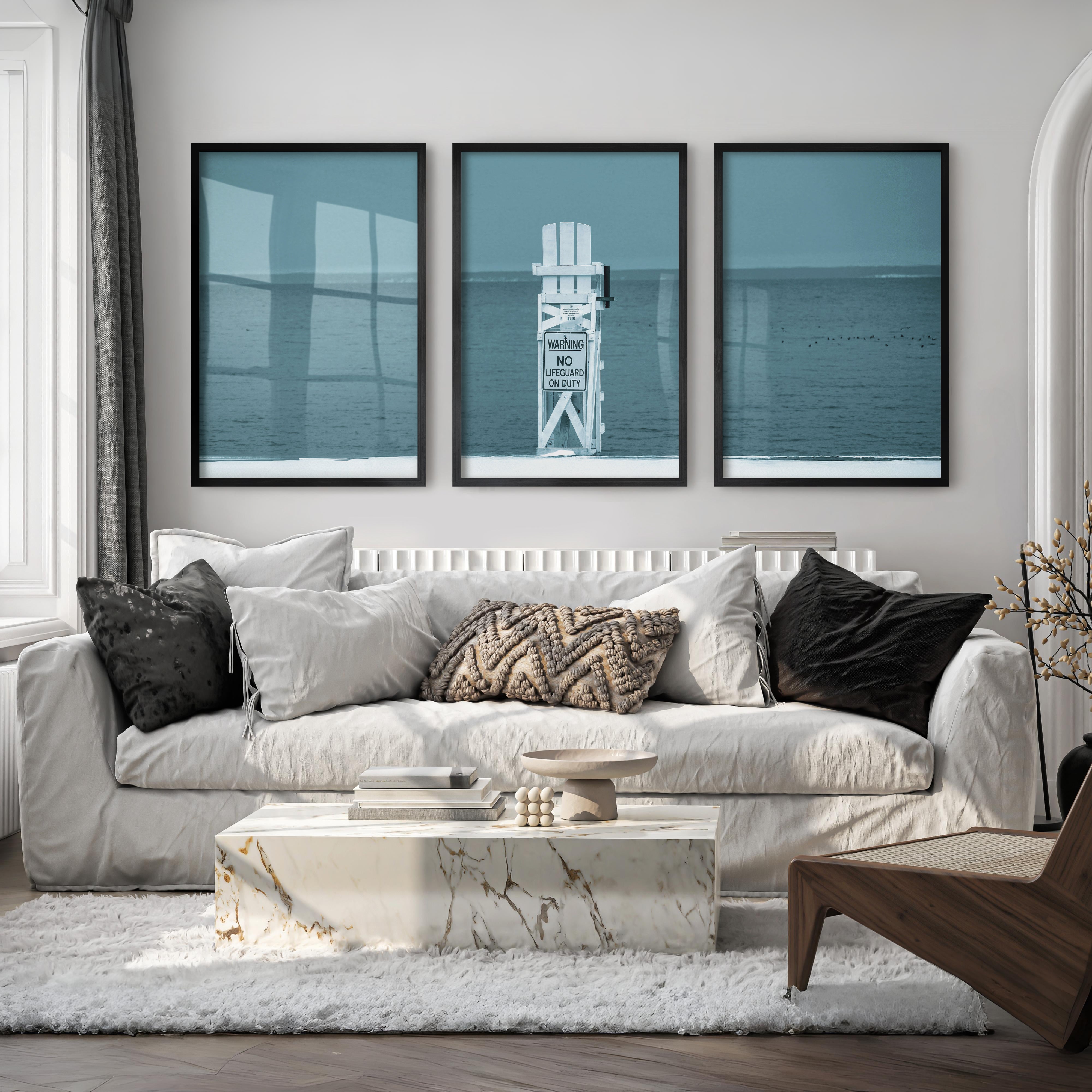 Lifeguard Chair Coastal Bedroom Wall Decor - Black Framed Poster No Border - Artworksets