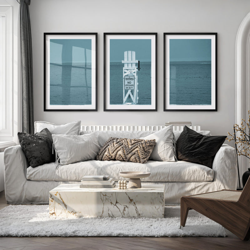 Lifeguard Chair Coastal Bedroom Wall Decor - Black Framed Poster with White Border - Artworksets