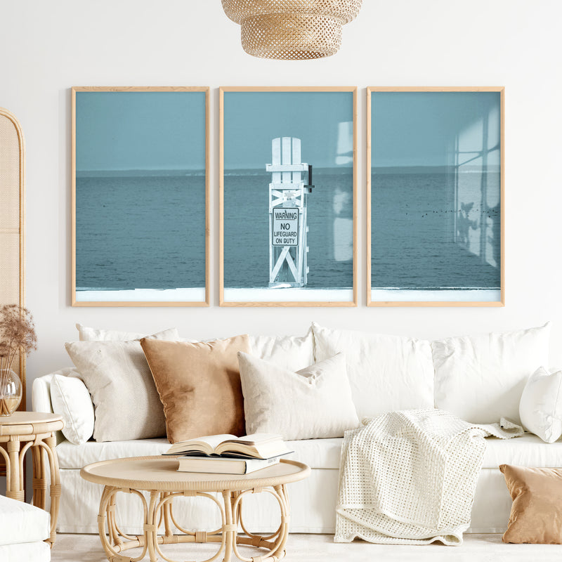 Lifeguard Chair Coastal Bedroom Wall Decor - Natural Wood Framed Poster No Border - Artworksets