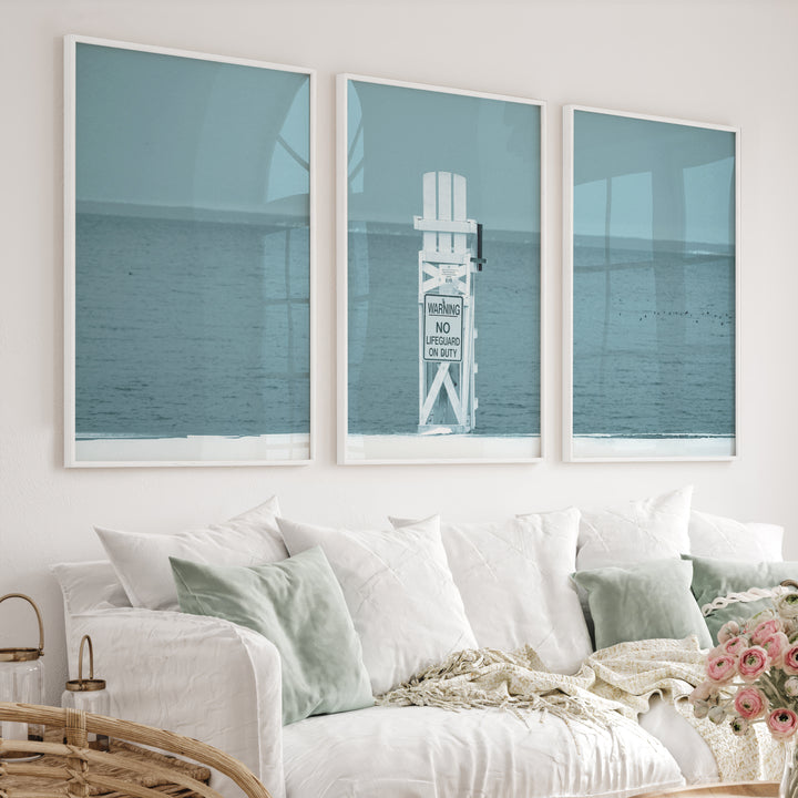 Lifeguard Chair Coastal Bedroom Wall Decor - White Framed Poster No Border - Artworksets