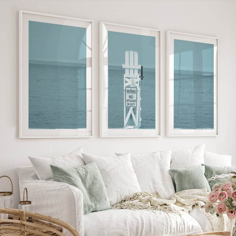 Lifeguard Chair Coastal Bedroom Wall Decor - White Framed Poster with White Border - Artworksets