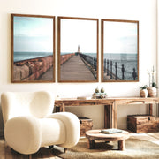 Lighthouse Pier Coastal Chic Wall Decor - Dark Brown Framed Poster No Border - Artworksets