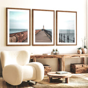 Lighthouse Pier Coastal Chic Wall Decor - Dark Brown Framed Poster with White Border - Artworksets