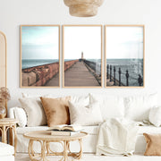 Lighthouse Pier Coastal Chic Wall Decor - Natural Wood Framed Poster No Border - Artworksets
