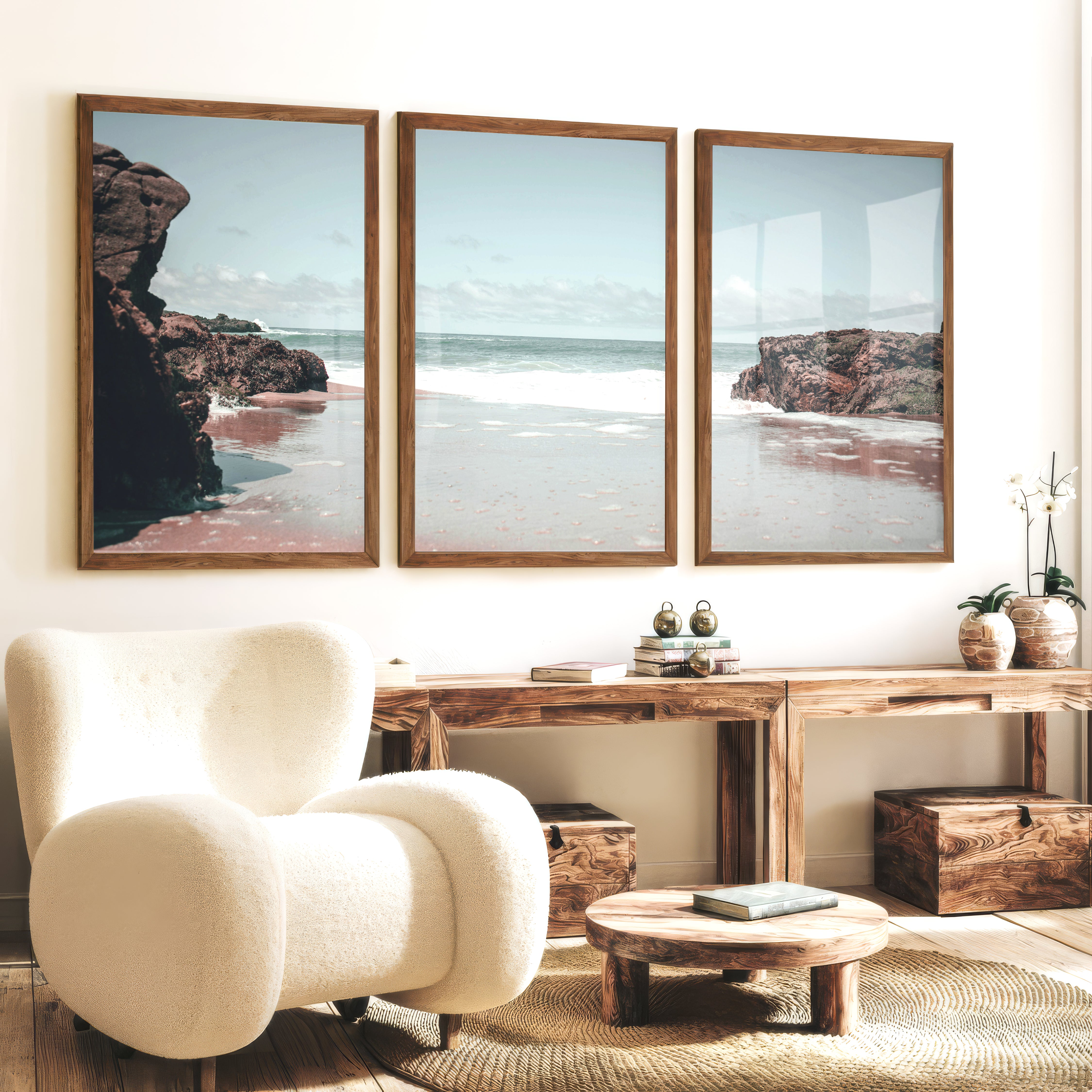 Rocky Tide coastal decor artwork - Dark Brown Framed Poster No Border - Artworksets