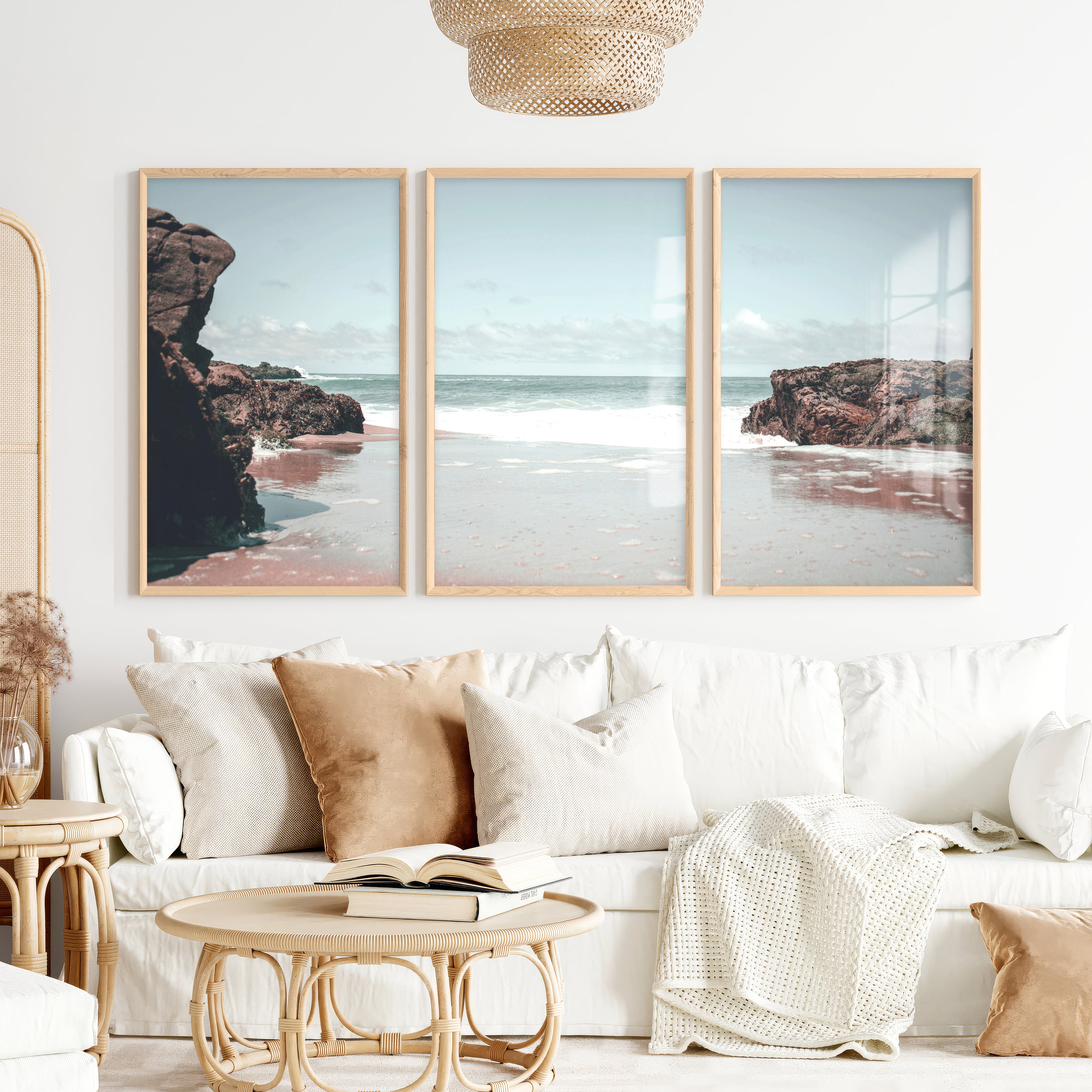 Rocky Tide coastal decor artwork - Natural Wood Framed Poster No Border - Artworksets